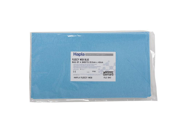 Hapla Fleecy Web Blue 22.5 x 40cm sheets Pk 4 0439